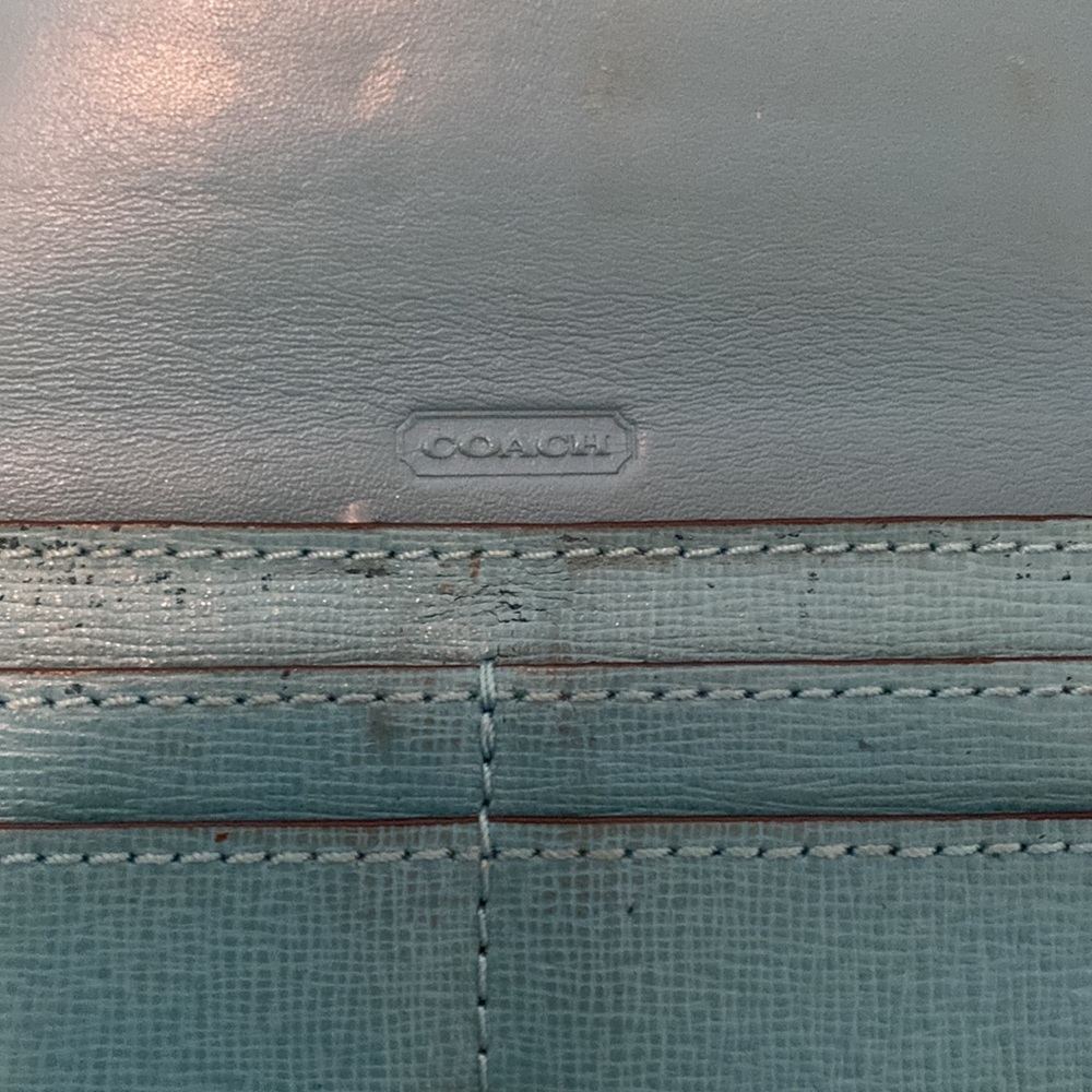 Coach Turquoise Blue Rectangular Vintage Fix-Up Distressed Project Wallet - Picture 9 of 13